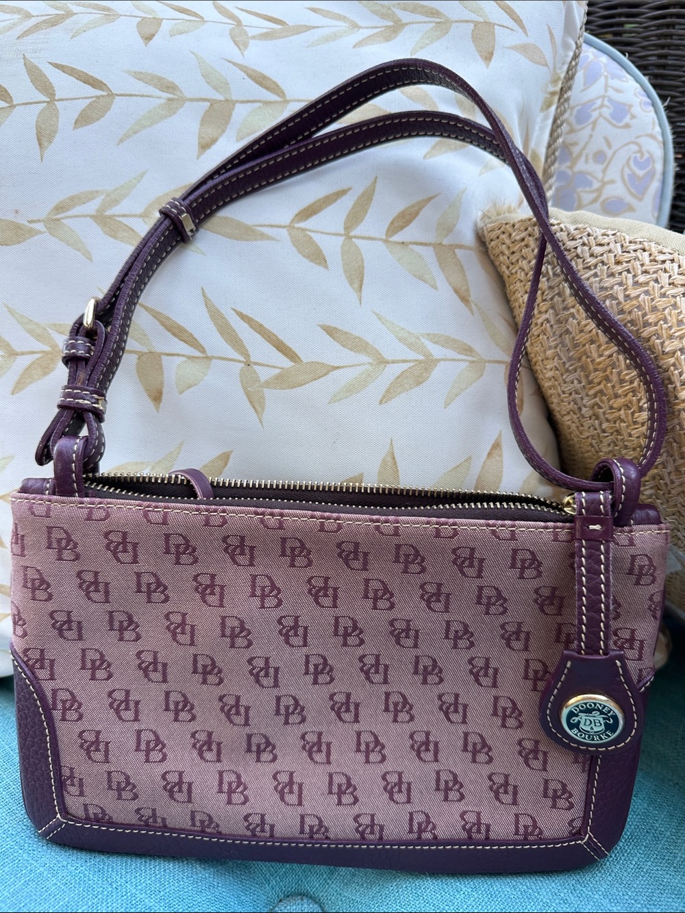 Dooney & Bourke mini zipper Plum Logo-Print Shoulder Bag with Deep Plum Trim